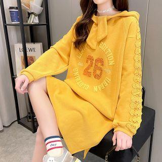 Hooded Long-sleeve Embroidered Lettering Long Dress