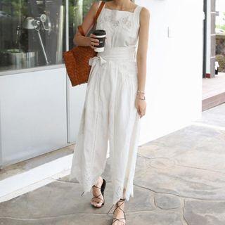 Lace Trim Tie-waist Sleeveless Playsuit