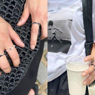 Two-tone Bead / Cow Ring Set (3pcs) Black - One Size