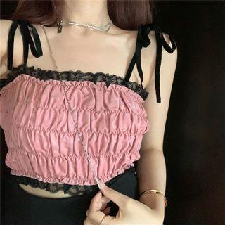 Cropped Lace Trim Camisole Top / Plain Skorts