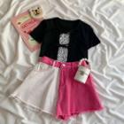 Leopard Print Camisole Top / Tie Strap Short-sleeve Cardigan / Color Panel Shorts ( Various Designs )