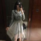 Mock Two-piece Long-sleeve Sheer Panel A-line Coat Dress