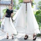 Fringe Maxi A-line Skirt White - One Size