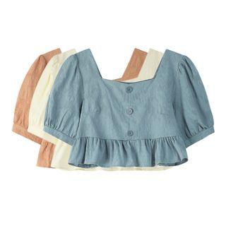 Short-sleeve Ruffle Hem Cropped Blouse