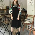 Elbow-sleeve Floral Shirt / Midi Jumper Dress