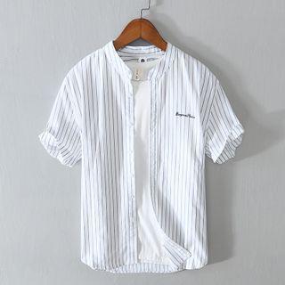 Short-sleeve Striped Lettering Print Shirt