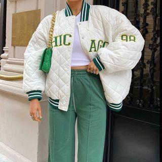 Lettering Jersey Button Jacket