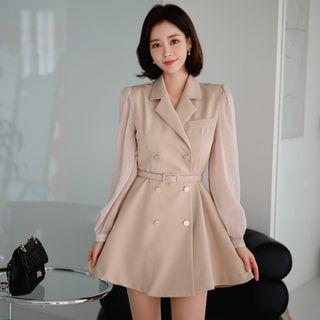 Plain Mini A-line Blazer Dress With Belt