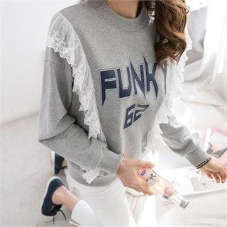 Lace-trim Lettering Sweatshirt