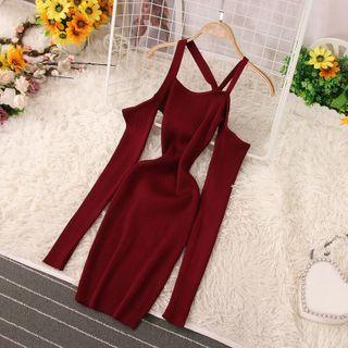 Cold-shoulder Asymmetrical Ribbed Knit Dress