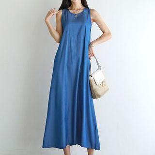 Plain Sleeveless Long Flare Dress