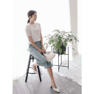 Round-neck Perforated-sleeve Top