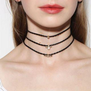 Rhinestone Charm Multi Strap Choker