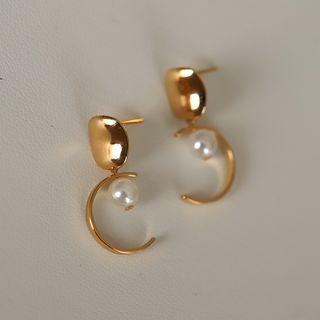 Faux Pearl Ear Stud 1 Pair - Champagne Plating - One Size