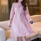 Sheer Panel Long-sleeve Cocktail Dress