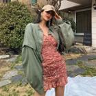 Balloon-sleeve Fray-hem Cropped Safari Jacket