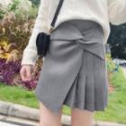Twisted Pleated Mini A-line Skirt