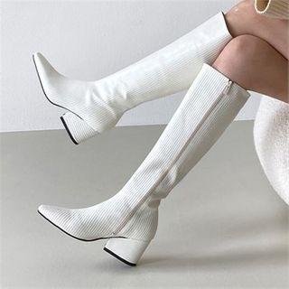 Pointy-toe Croc-grain Long Boots