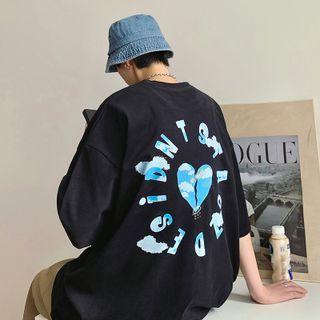 Heart Lettering Print Oversized Tee