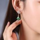 Retro Rhinestone Flower Faux Crystal Dangle Earring 1 Pair - Green - One Size
