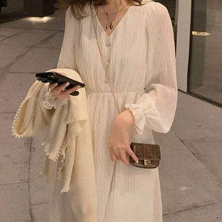 V-neck Midi A-line Dress