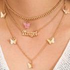 Lettering Butterfly Acrylic Layered Alloy Necklace Nl204 - Gold - One Size