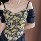 Short-sleeve Cold-shoulder Floral Print Blouse