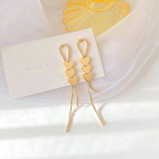 Heart Rhinestone Fringed Earring 1 Pair - Stud Earrings - Gold - One Size