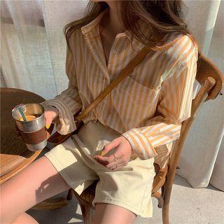 Striped Pocket Detail Shirt Stripe - Yellow - One Size