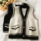Embroidered Trim Button-up Vest