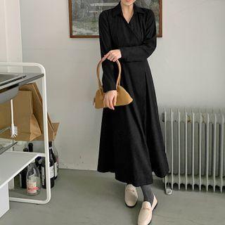 Collared Flared Long Wrap Dress