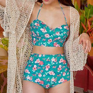 Halter-neck Flower Print Tankini