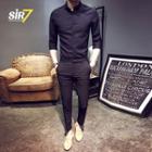 Set: 3/4-sleeve Plain Shirt + Pants