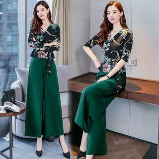 Short-sleeve Top / Long-sleeve Top / Floral Wide Leg Pants / Set