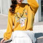 Deer Embroidered Pleuche Sweatshirt