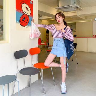 Asymmetric Denim Miniskirt With Belt