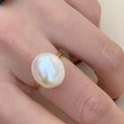 Faux Pearl Ring 1pc - Gold & White - One Size