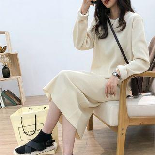 Crew-neck Ribbed Knit Sweater Dress