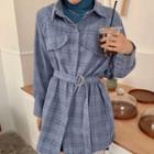 Lapel Plaid Long-sleeve Long Shirt