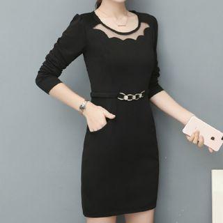 Long-sleeve Sheer Panel Mini Dress