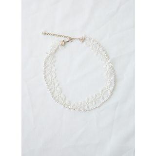 Beads-frame Lace Choker White - One Size