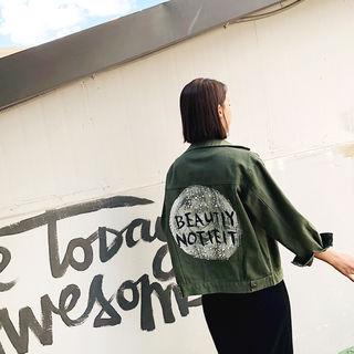 Letter-back Beaded Trucker Jacket