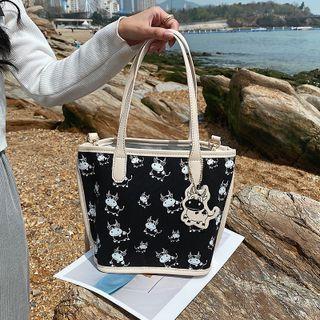 Set: Cow Print Canvas Crossbody Bag + Tote Bag