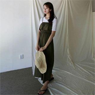 Sleeveless Frill-trim Deep-slit Maxi Dress