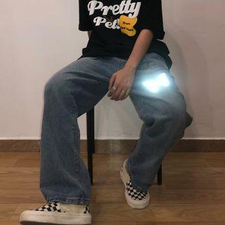 Reflective Butterfly Straight-cut Jeans