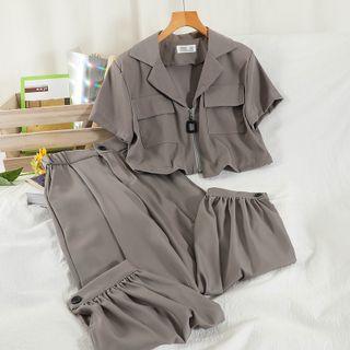 Set: Short-sleeve Zipped Jacket + Harem Pants