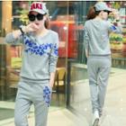 Set : Embroidered Sweatshirt + Sweatpants