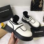 Contrast Trim Faux Leather Platform Shoes
