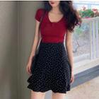 Short-sleeve Top / Dotted Mini Skirt