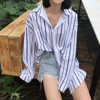 Asymmetric Dip-back Stripe Shirt